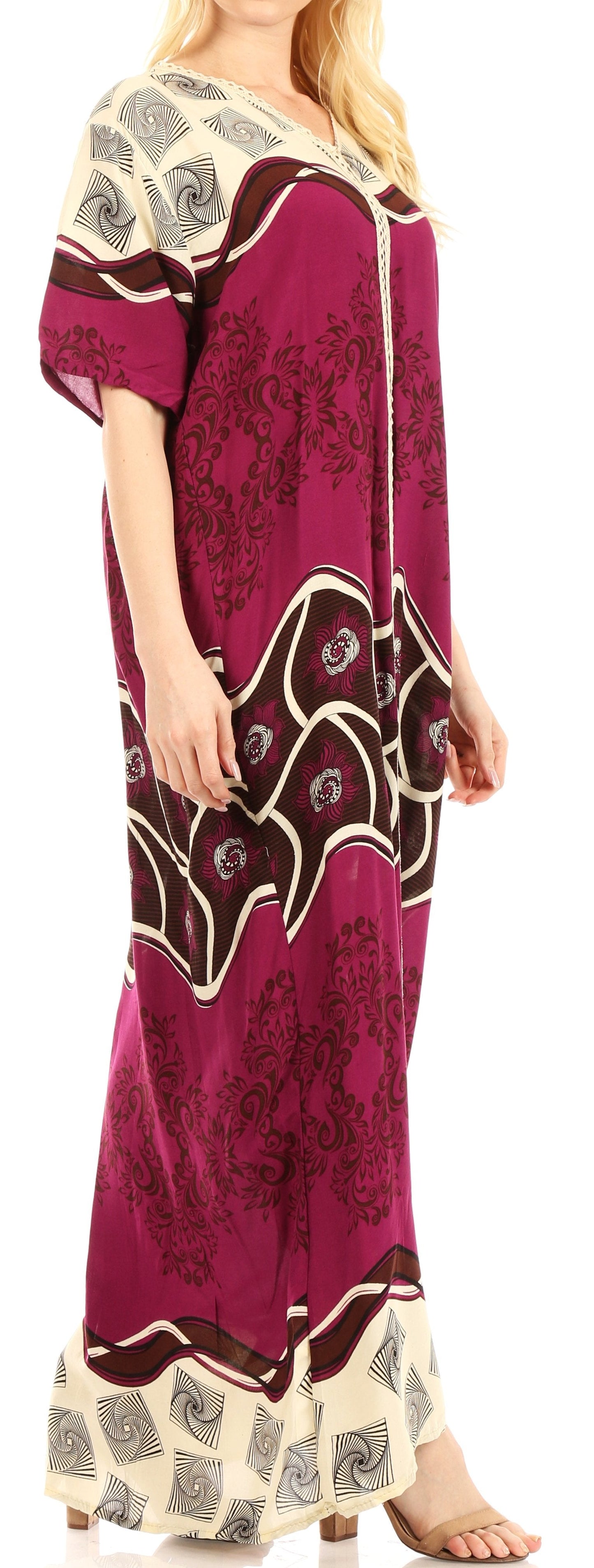 Sakkas Sabra Womens Long Casual Cover-up Tunic Kaftan V neck Dress - Concordia Style Boutique