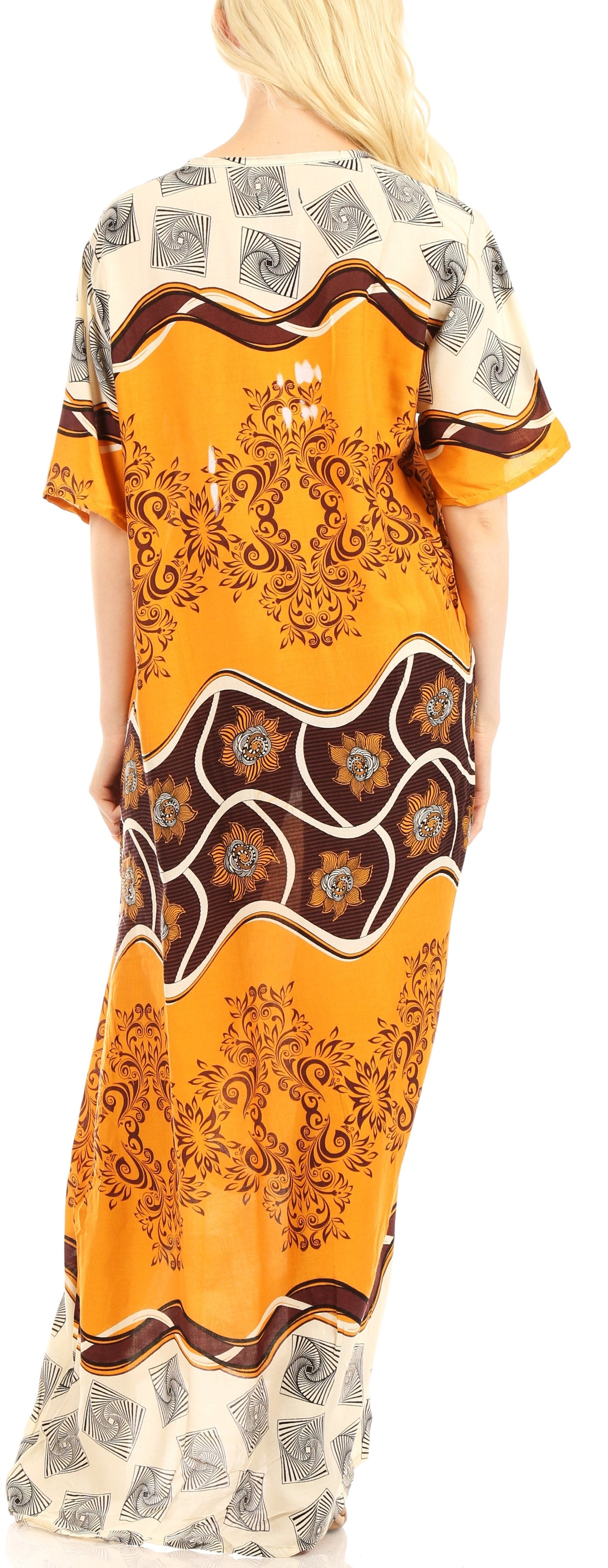 Sakkas Sabra Womens Long Casual Cover-up Tunic Kaftan V neck Dress - Concordia Style Boutique
