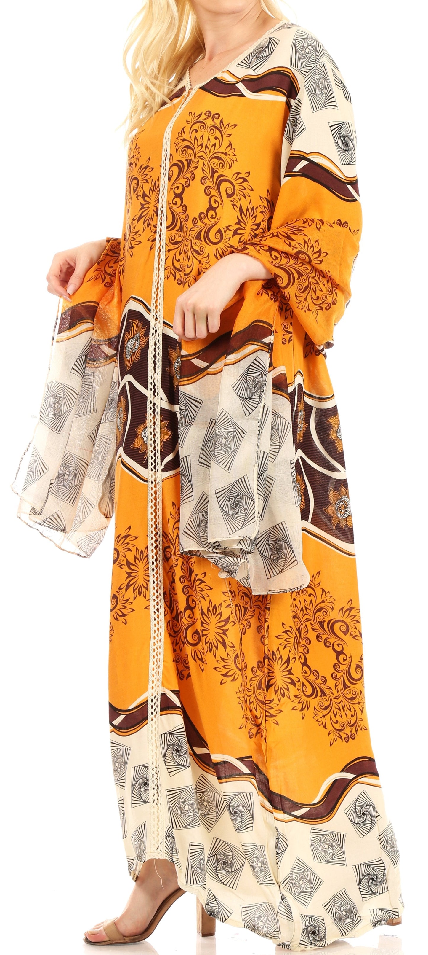 Sakkas Sabra Womens Long Casual Cover-up Tunic Kaftan V neck Dress - Concordia Style Boutique