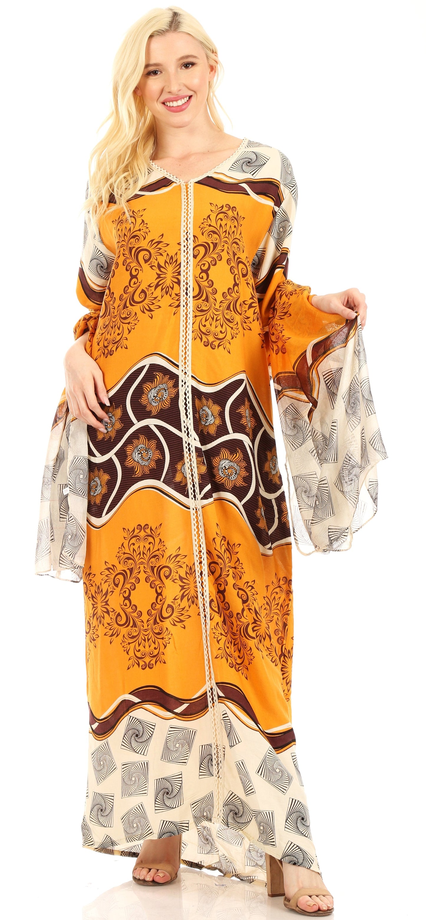 Sakkas Sabra Womens Long Casual Cover-up Tunic Kaftan V neck Dress - Concordia Style Boutique