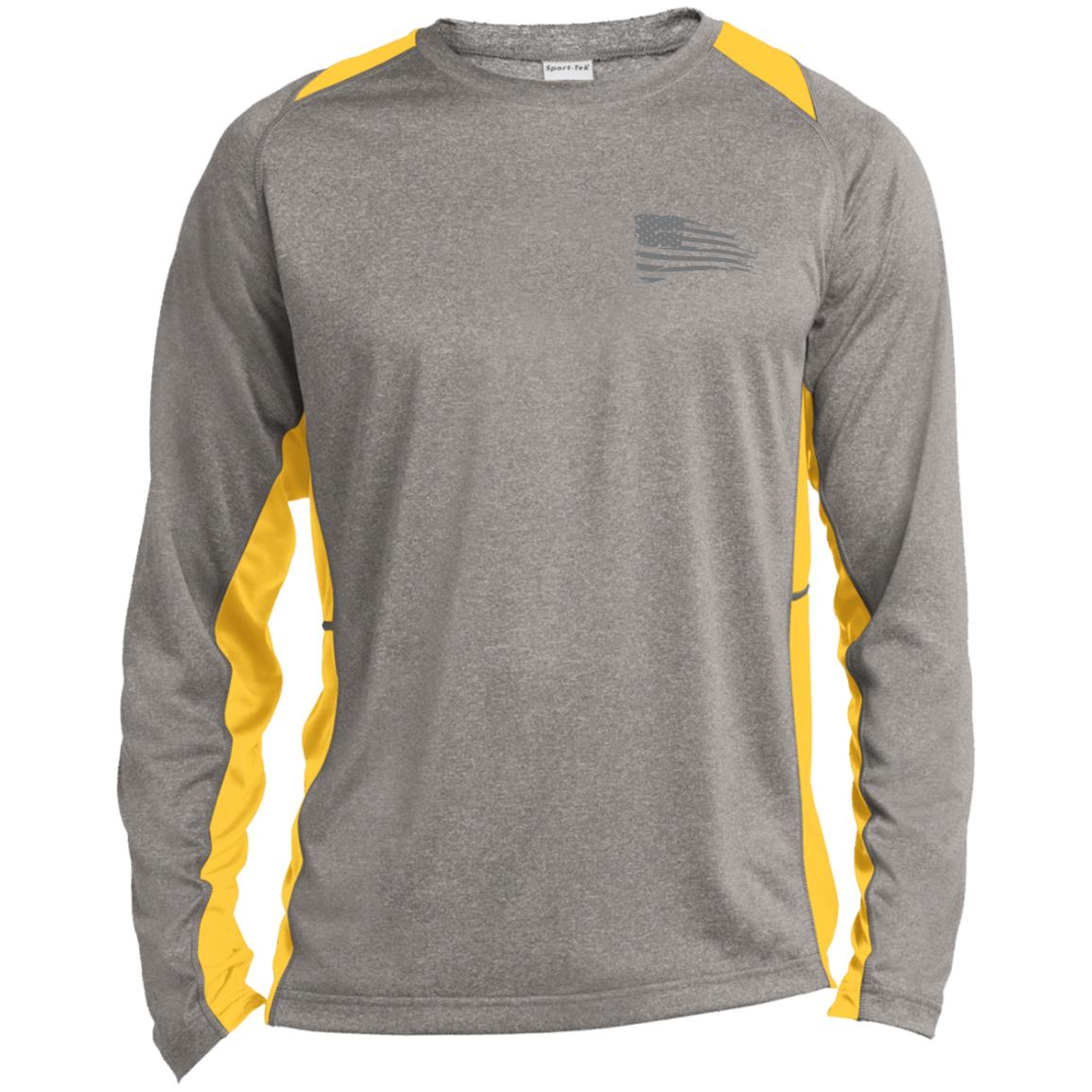 Distressed Flag Long Sleeve Heather Colorblock Performance Tee - Concordia Style Boutique