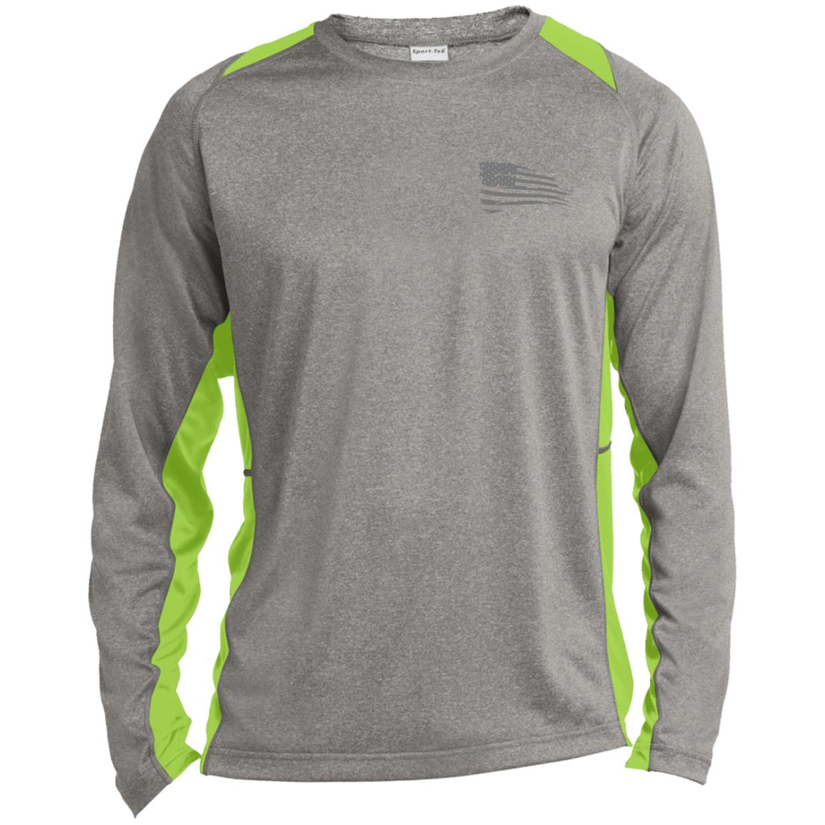 Distressed Flag Long Sleeve Heather Colorblock Performance Tee - Concordia Style Boutique