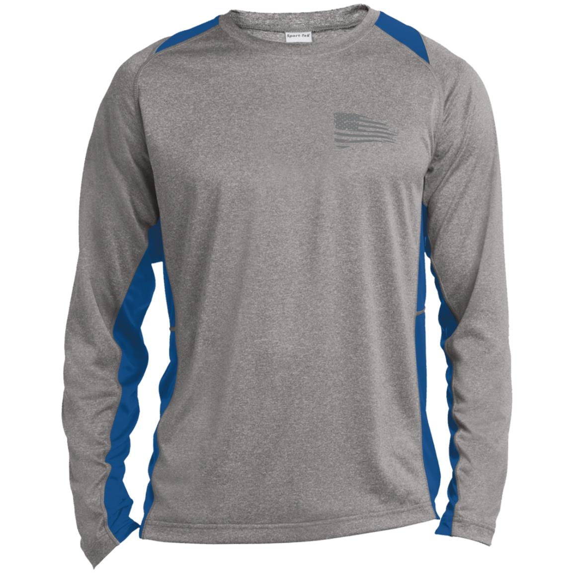 Distressed Flag Long Sleeve Heather Colorblock Performance Tee - Concordia Style Boutique
