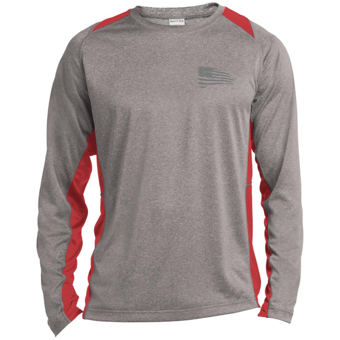 Distressed Flag Long Sleeve Heather Colorblock Performance Tee - Concordia Style Boutique