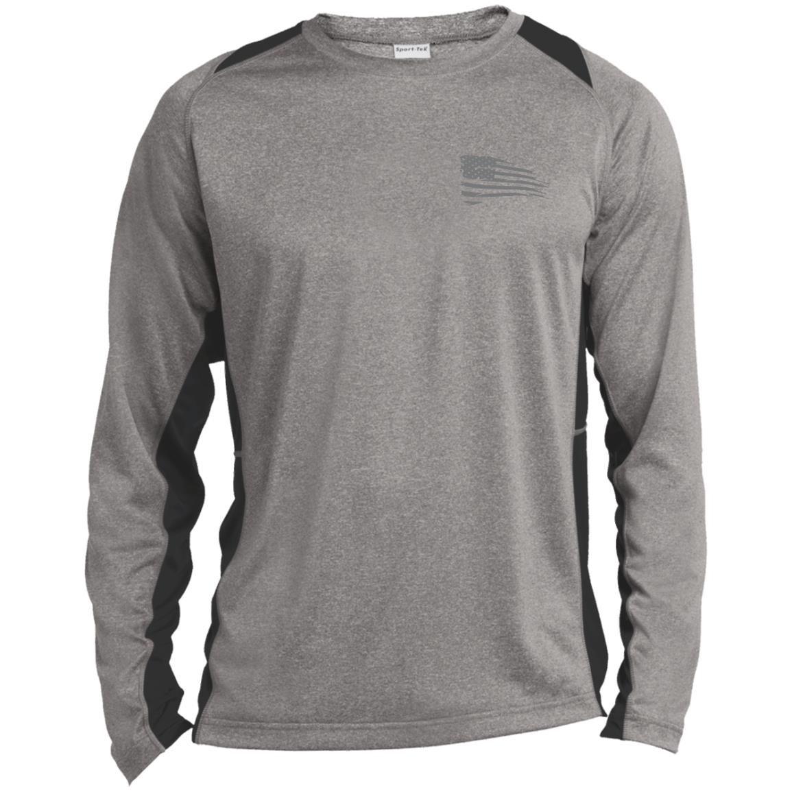 Distressed Flag Long Sleeve Heather Colorblock Performance Tee - Concordia Style Boutique