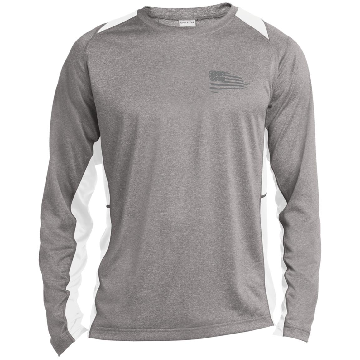 Distressed Flag Long Sleeve Heather Colorblock Performance Tee - Concordia Style Boutique