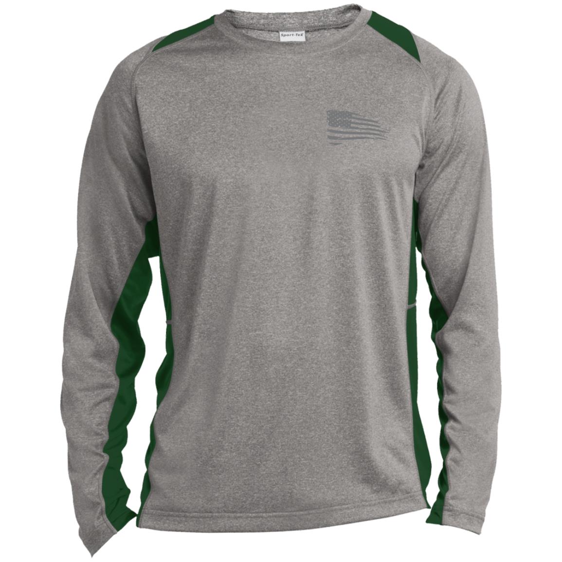 Distressed Flag Long Sleeve Heather Colorblock Performance Tee - Concordia Style Boutique