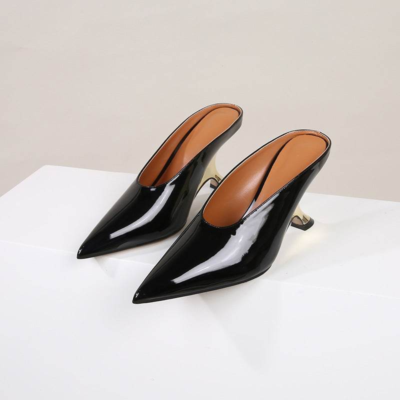 Glossy patent leather cross-border women's shoes with high heels / sloping heels slippers - Concordia Style Boutique