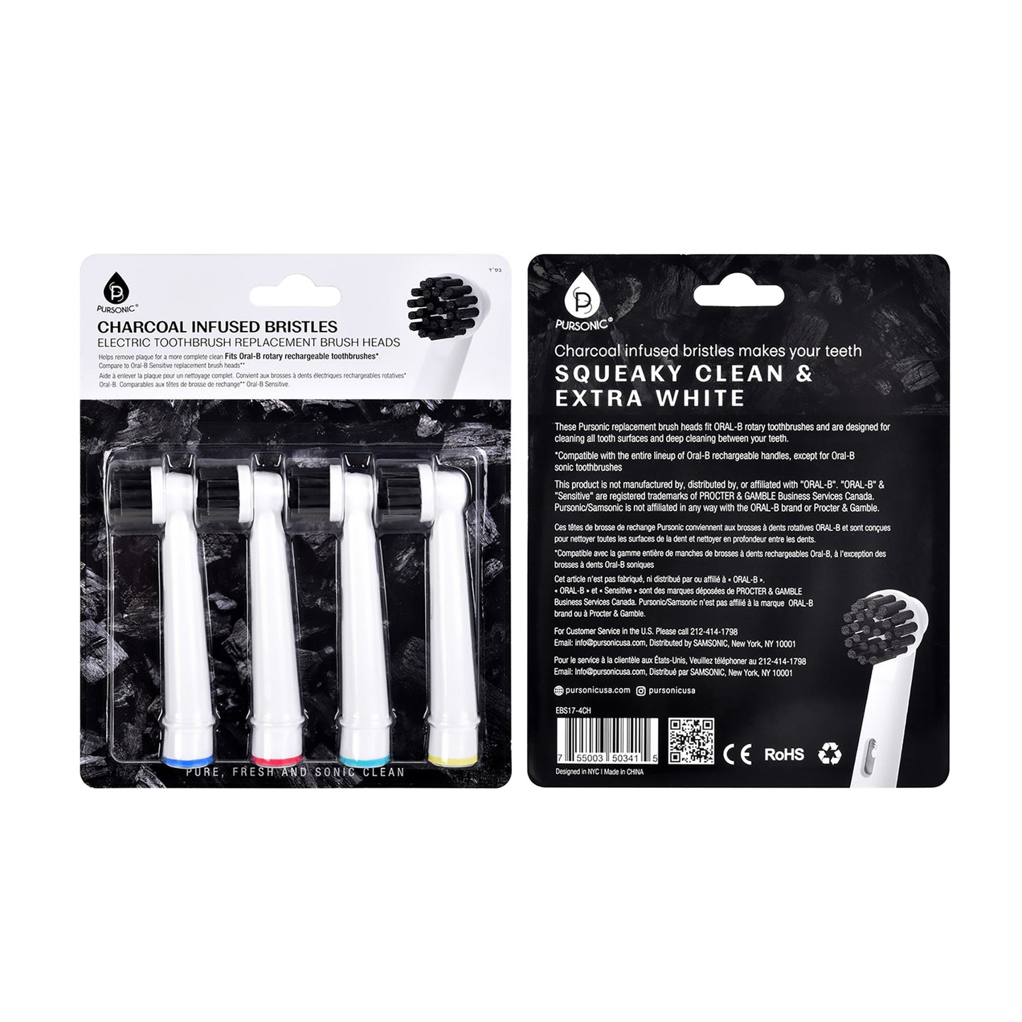 Pursonic Charcoal Infused Bristles Electric Toothbrush Replacement Brush Heads - Concordia Style Boutique