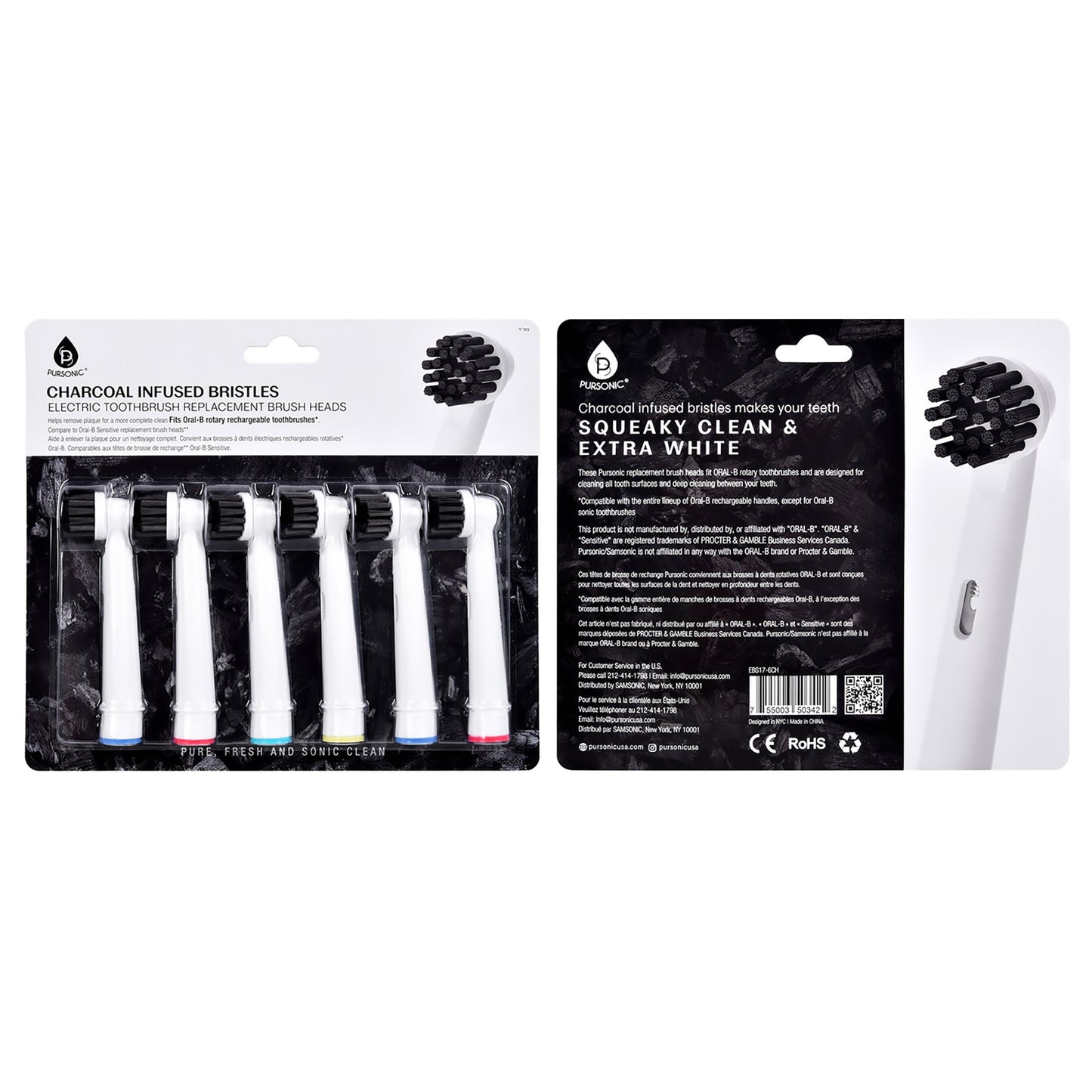 Pursonic Charcoal Infused Bristles Electric Toothbrush Replacement Brush Heads - Concordia Style Boutique