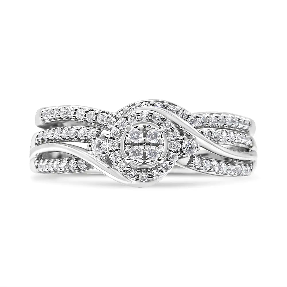 *2 Left* .925 Sterling Silver 1/3 Cttw Composite Diamond Frame Bypass Bridal Set Ring and Band (I-J Color, I2-I3 Clarity) - Concordia Style Boutique