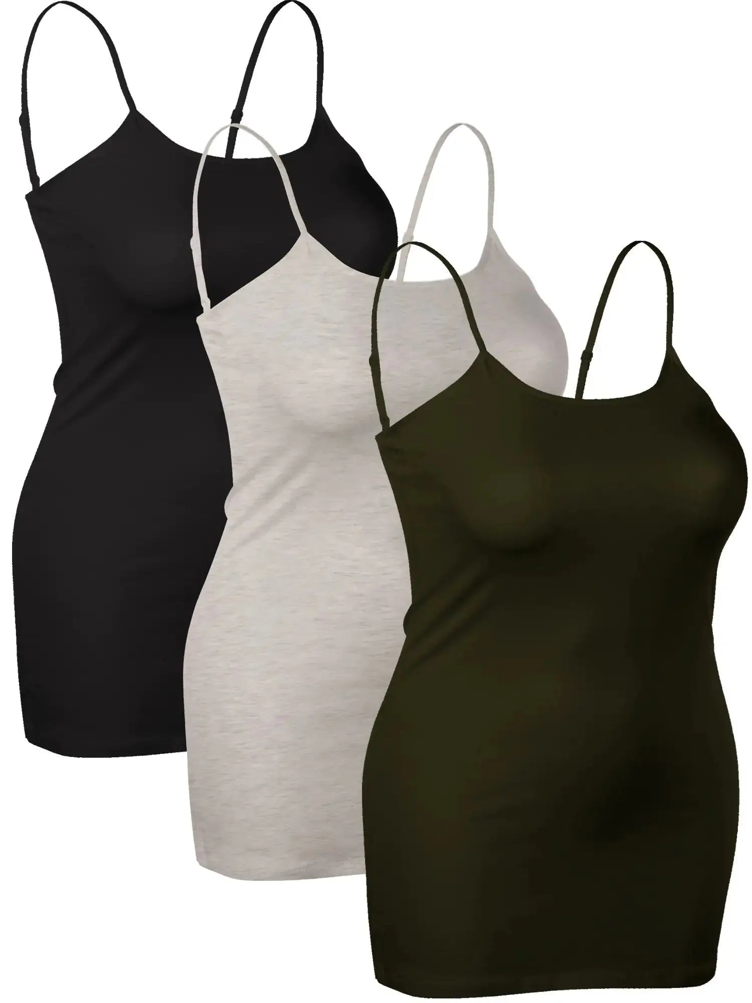 Emmalise Women's Basic Casual Long Camisole Adjustable Strap Cami Layering Top | Black, Oatmeal, Olive - Concordia Style Boutique