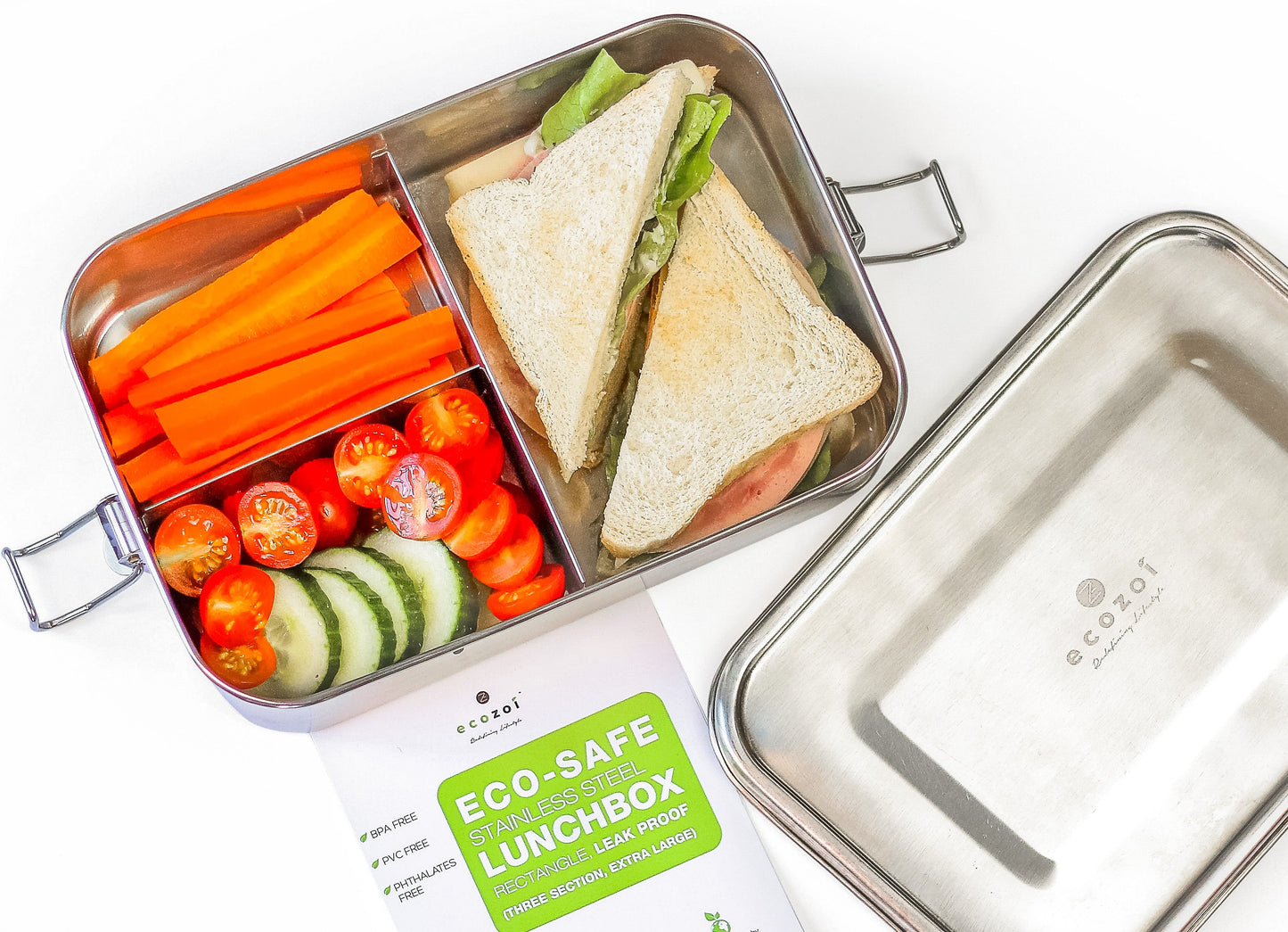Stainless Steel Lunch Box, 3 Compartment Leak Proof, 50 Oz - Concordia Style Boutique