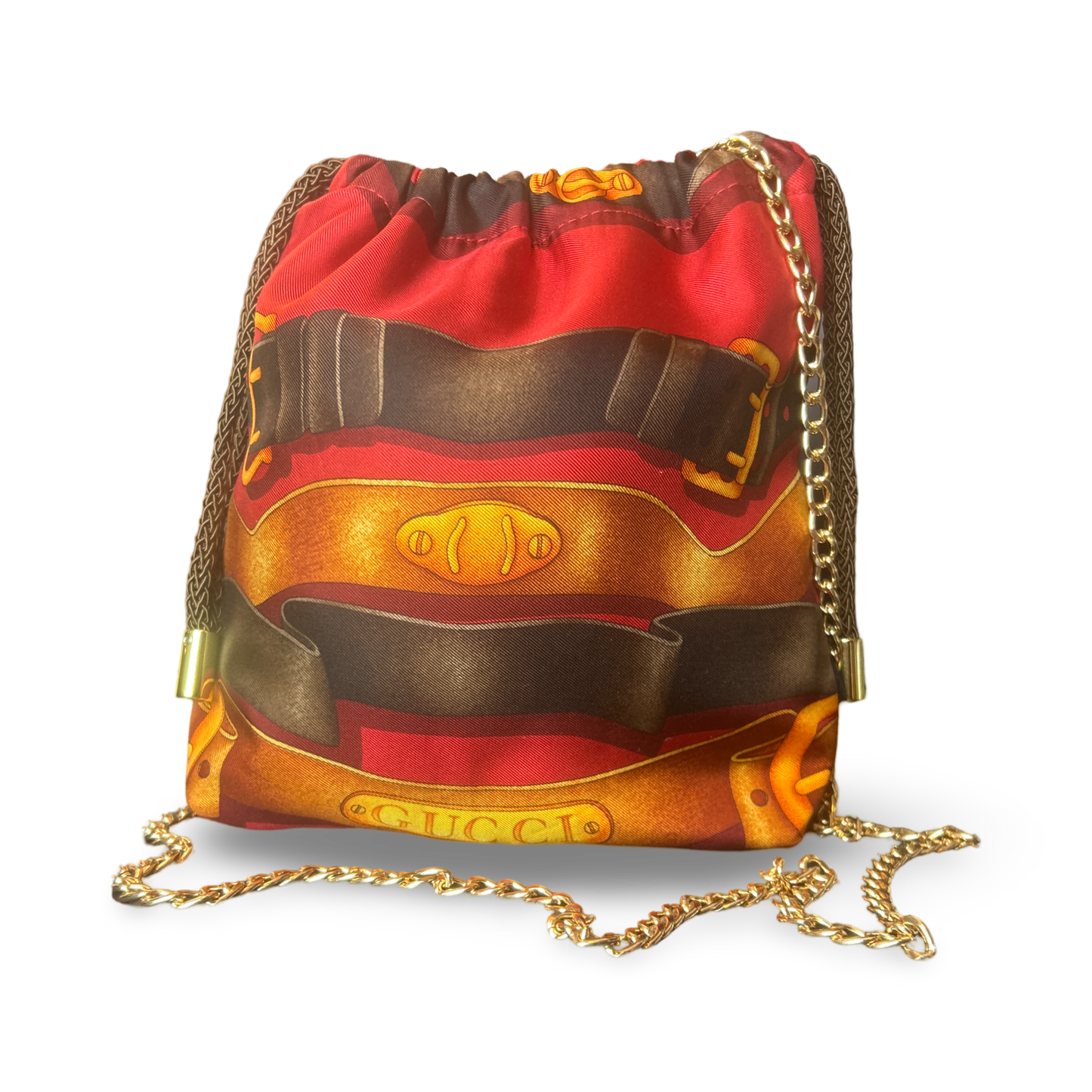 Red Harness Vintage Scarf Drawstring Crossbody Bag