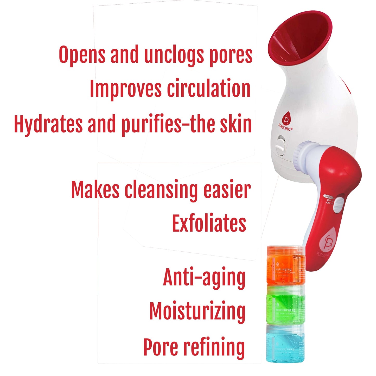 Pursonic Spa Facial Care Bundle: Facial Steamer, Cleansing Brush, & Gel Face Masks - Concordia Style Boutique