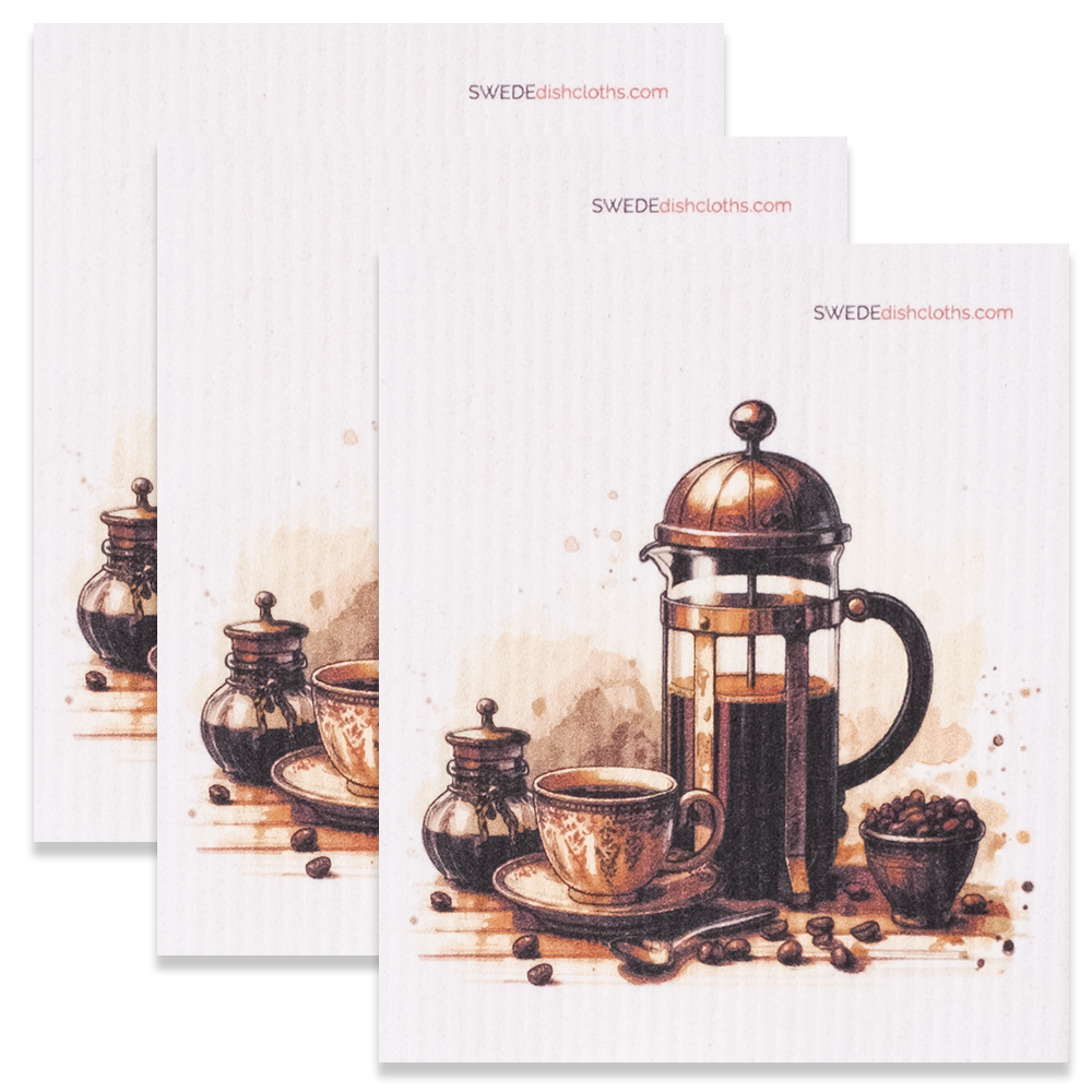 Eco-Friendly Swedish Dishcloths - French Press Set of 3 (Paper Towel Replacements) - Concordia Style Boutique