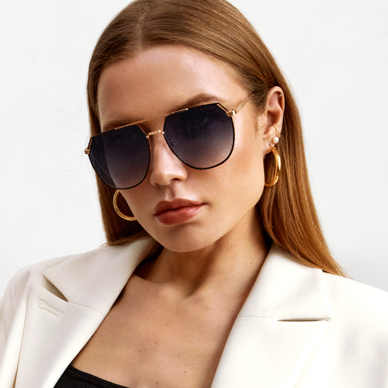 Farrah - Midnight Square Aviator Sunglasses - Concordia Style Boutique