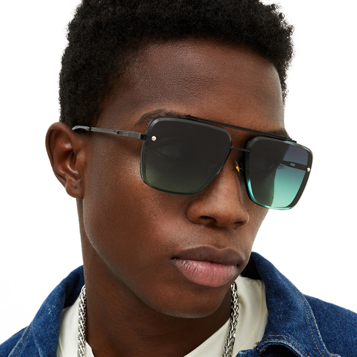 Bella - Dark Green Oversized Squared Aviators - Concordia Style Boutique