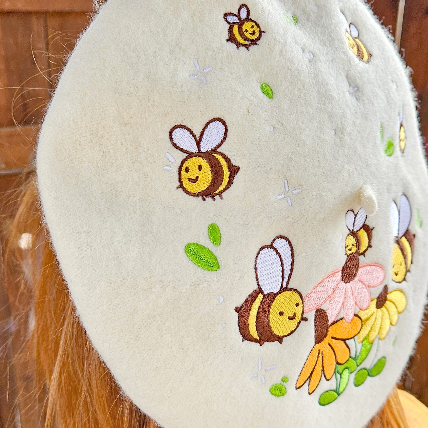 Flowers and Bee Pollinator Garden Embroidered Beret - Concordia Style Boutique