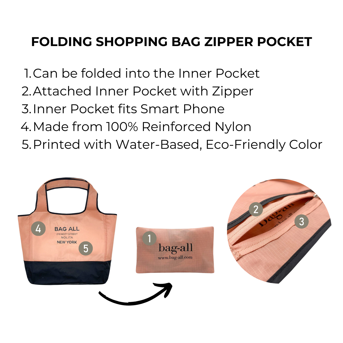 Folding Shopping Bag, Zipper Pocket Pouch - Concordia Style Boutique