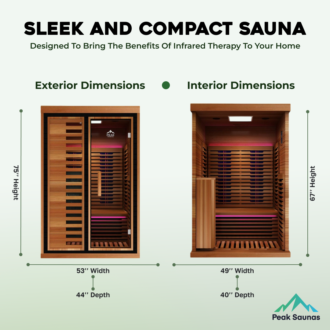 Peak Saunas Fuji 2-Person Full Spectrum Infrared Sauna with XL Medical-Grade Red Light Therapy & Smart WiFi App Control - Concordia Style Boutique
