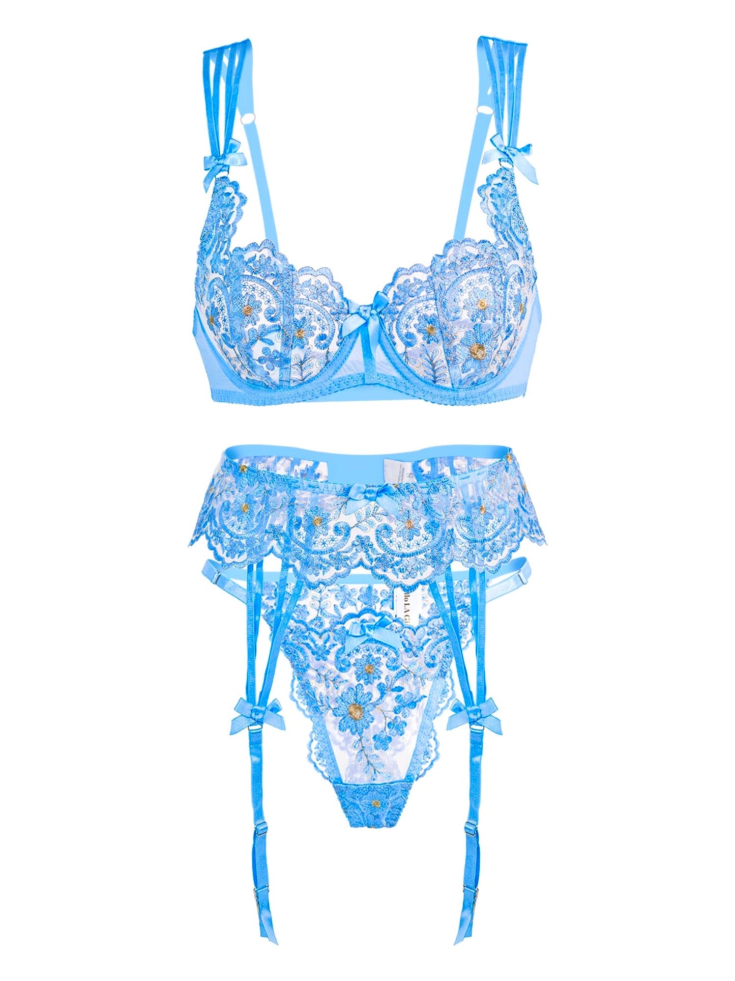 Azure Blossom Embroidery Lingerie Set - Concordia Style Boutique