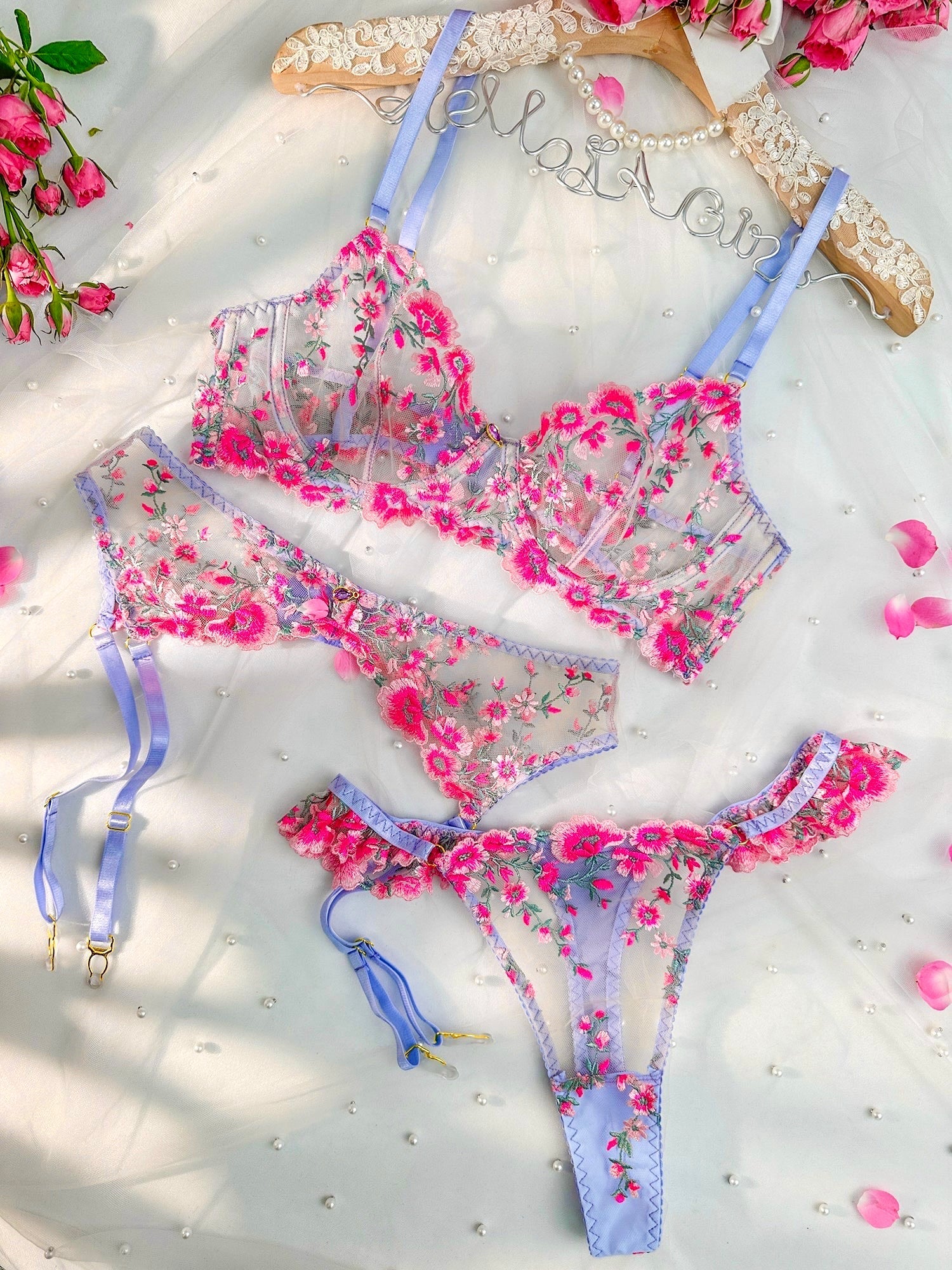 Fantasy Pink Bloom Embroidery Lingerie Set - Concordia Style Boutique