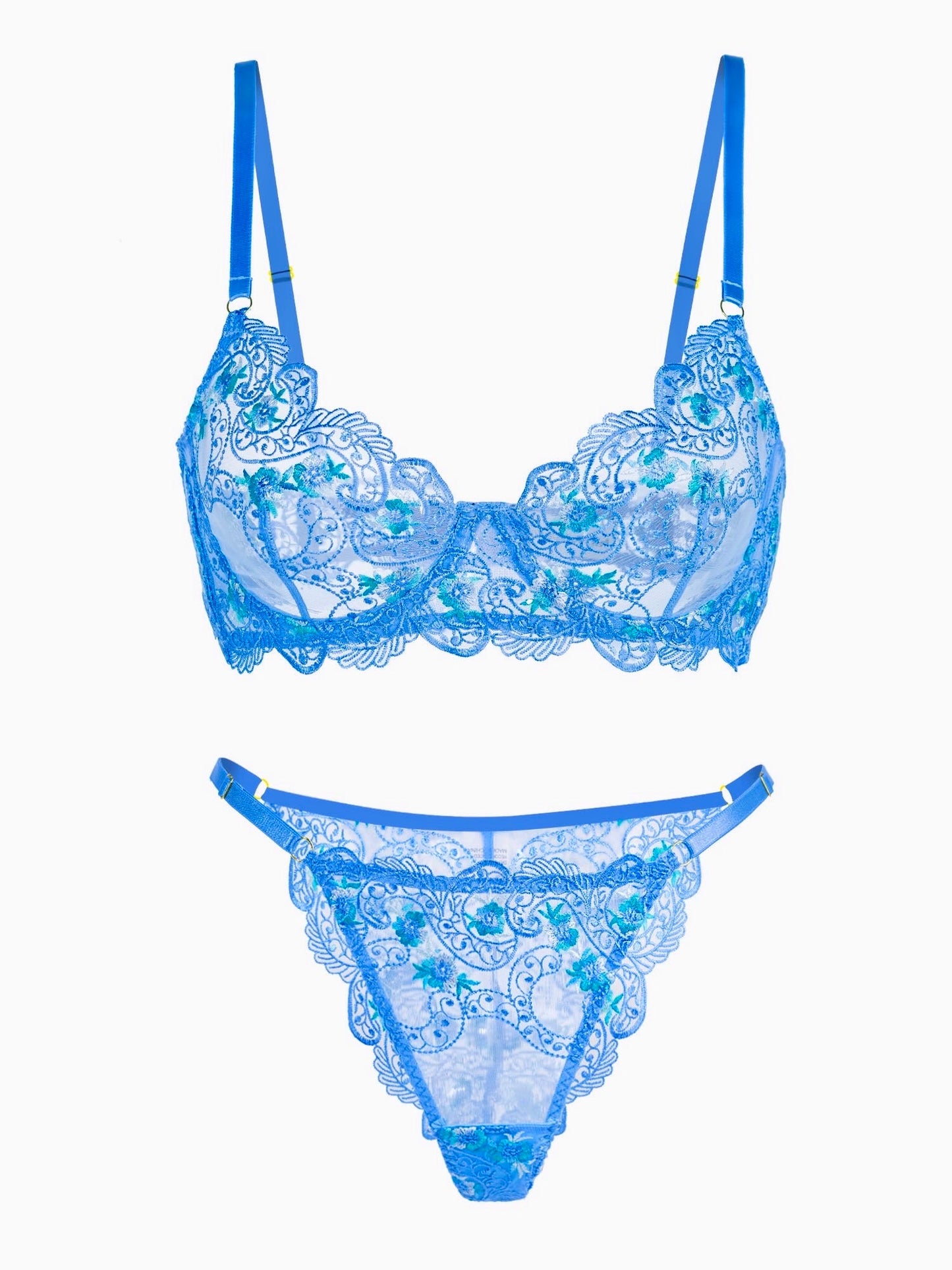 Blue Floral Embroidery Lingerie Set - Concordia Style Boutique