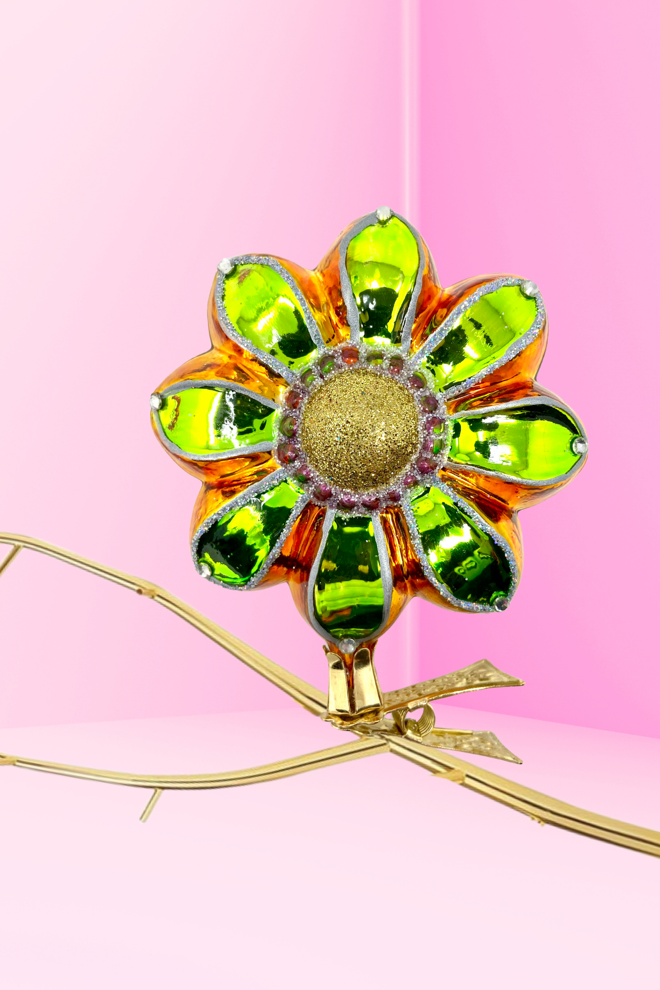 Gerbera Boho Charm Clip-On Polish Glass Ornament