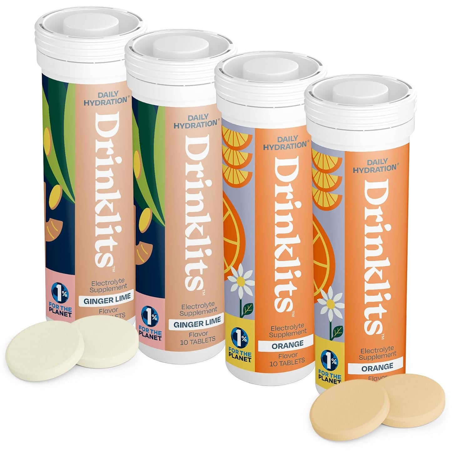 Drinklits Ginger-Lime & Orange Electrolyte Tablets (4) Tube Bundle | Daily Hydration Combo - Concordia Style Boutique