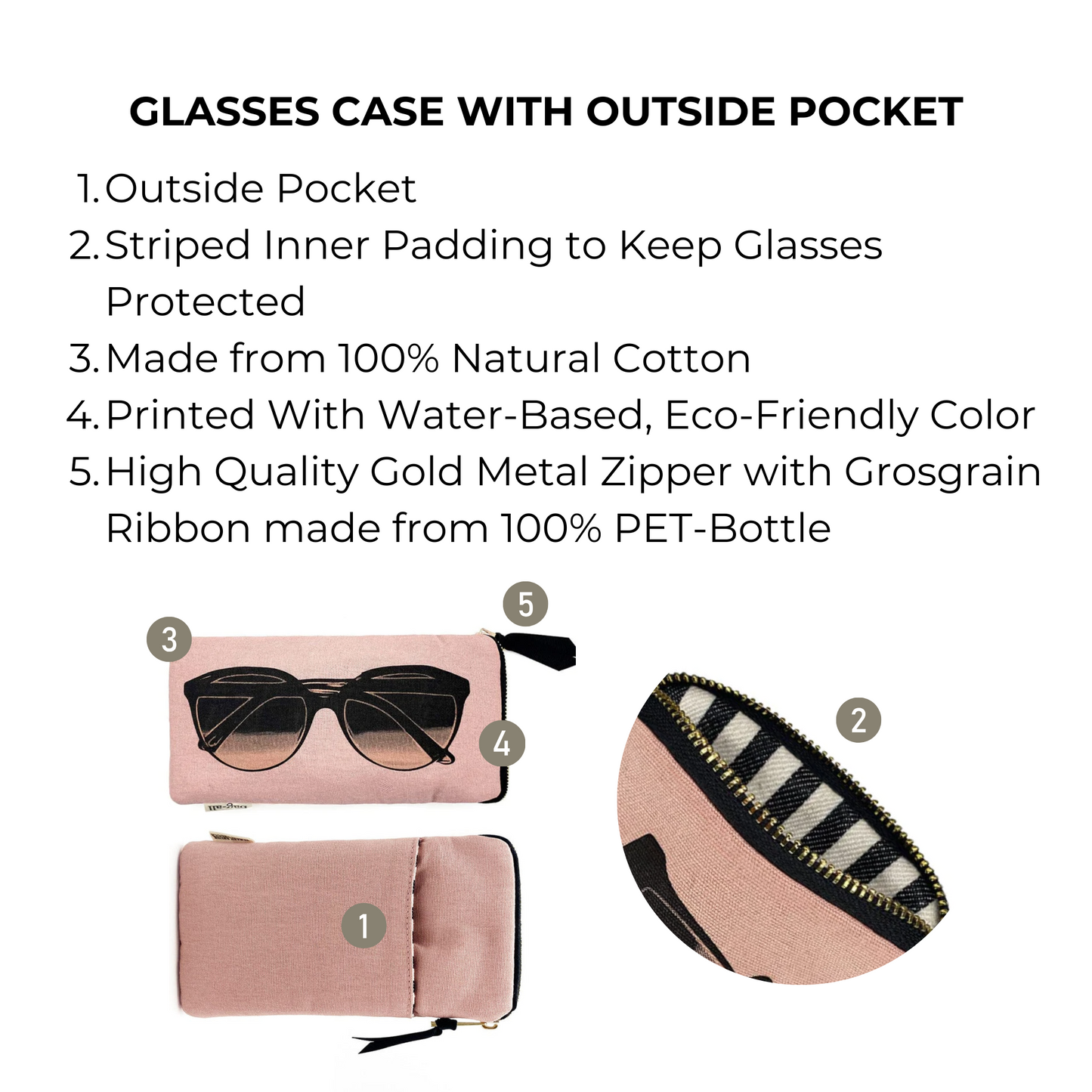 Glasses Case with Outside Pocket, Pink/Blush - Concordia Style Boutique