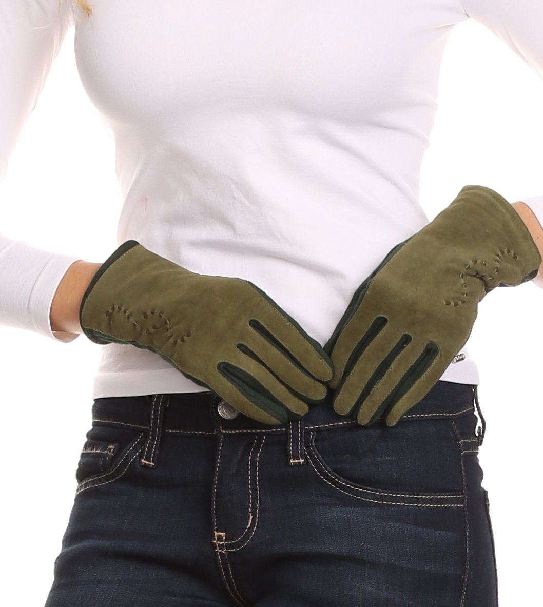 Sakkas Lidy Leather Embroidered Comfortable Warm Snow Touch Screen Finger Gloves - Concordia Style Boutique