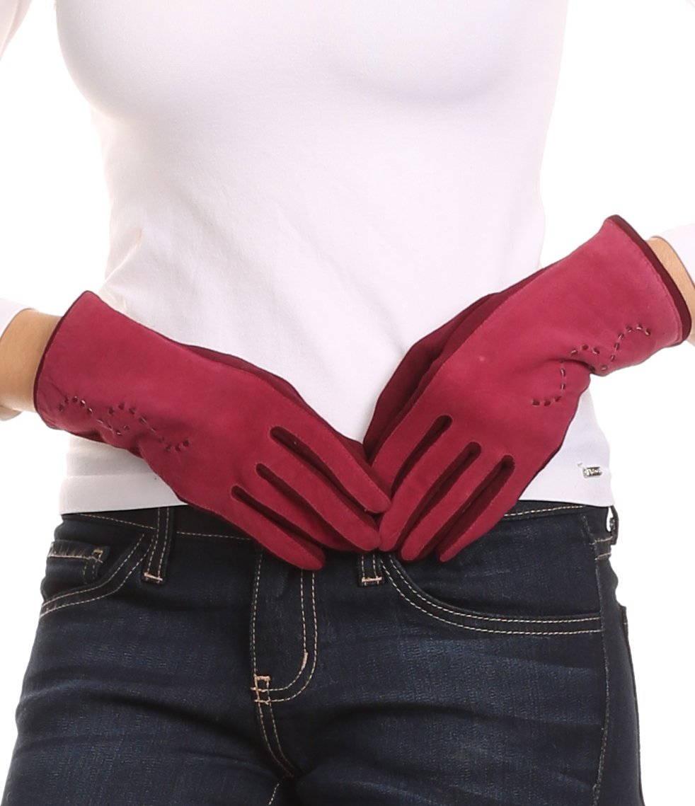 Sakkas Lidy Leather Embroidered Comfortable Warm Snow Touch Screen Finger Gloves - Concordia Style Boutique