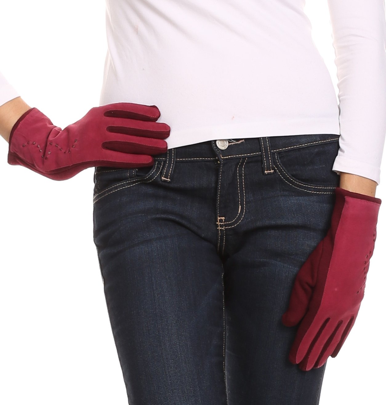 Sakkas Lidy Leather Embroidered Comfortable Warm Snow Touch Screen Finger Gloves - Concordia Style Boutique