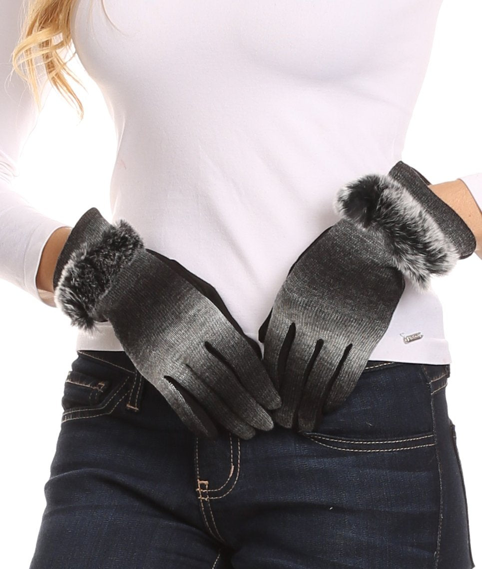Sakkas Sophie Ombre Knitted Faux Fur Wrist Band Touch Screen Capable Gloves - Concordia Style Boutique