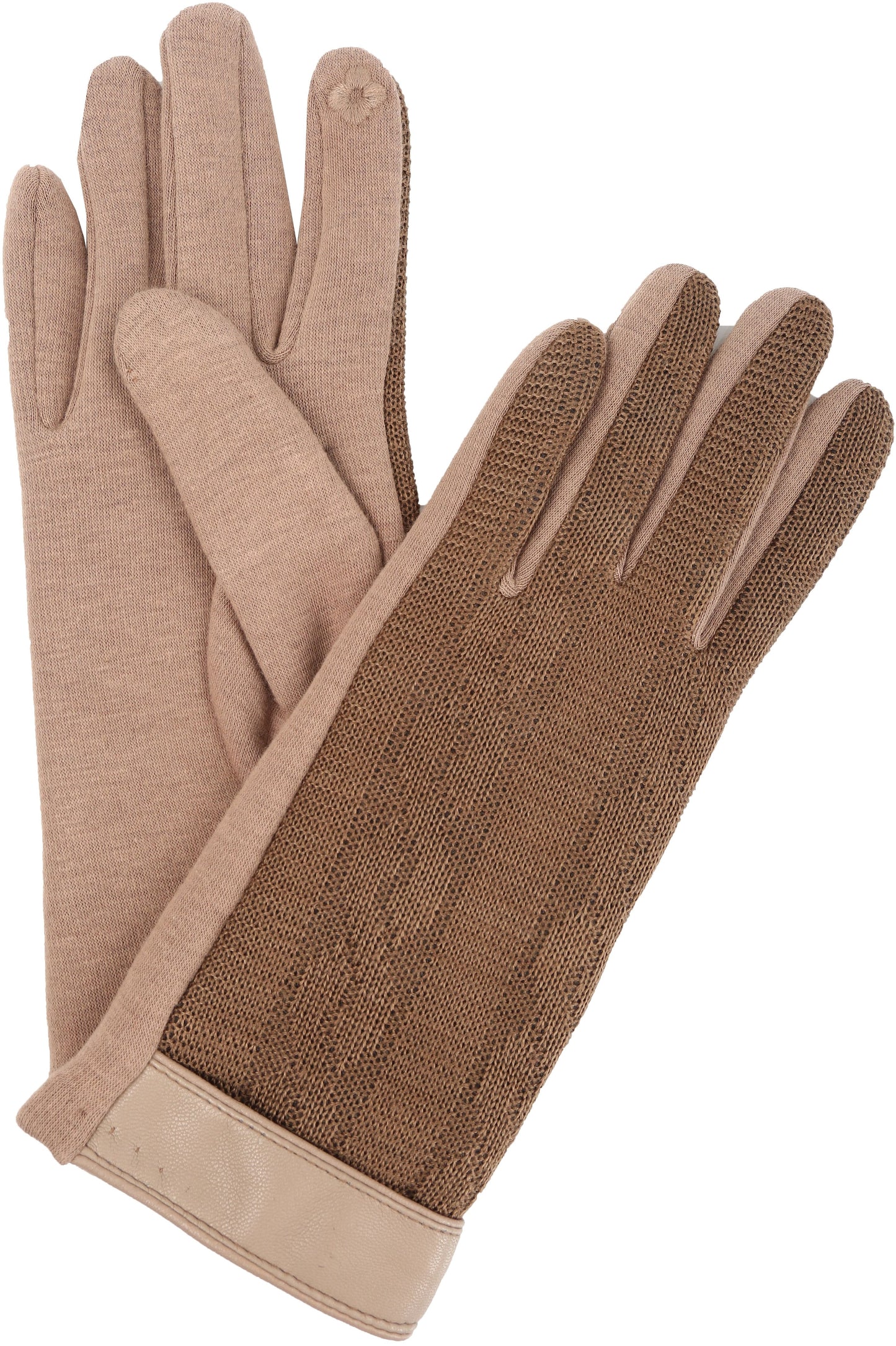 Sakkas Rayanne Soft Classic Knit Faux Leather Wrist Band Touch Screen Warm Gloves - Concordia Style Boutique