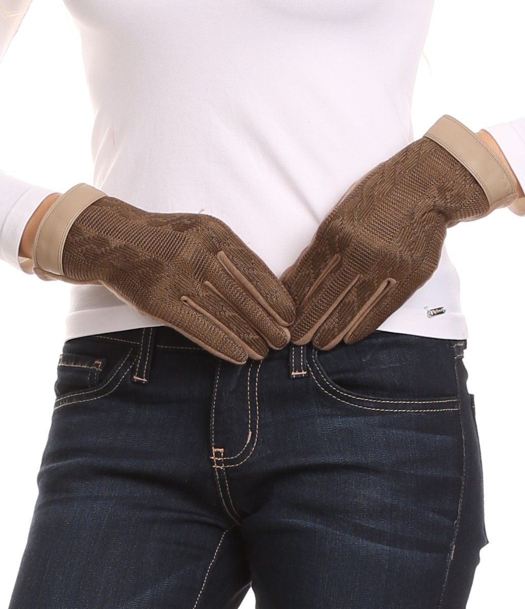 Sakkas Rayanne Soft Classic Knit Faux Leather Wrist Band Touch Screen Warm Gloves - Concordia Style Boutique