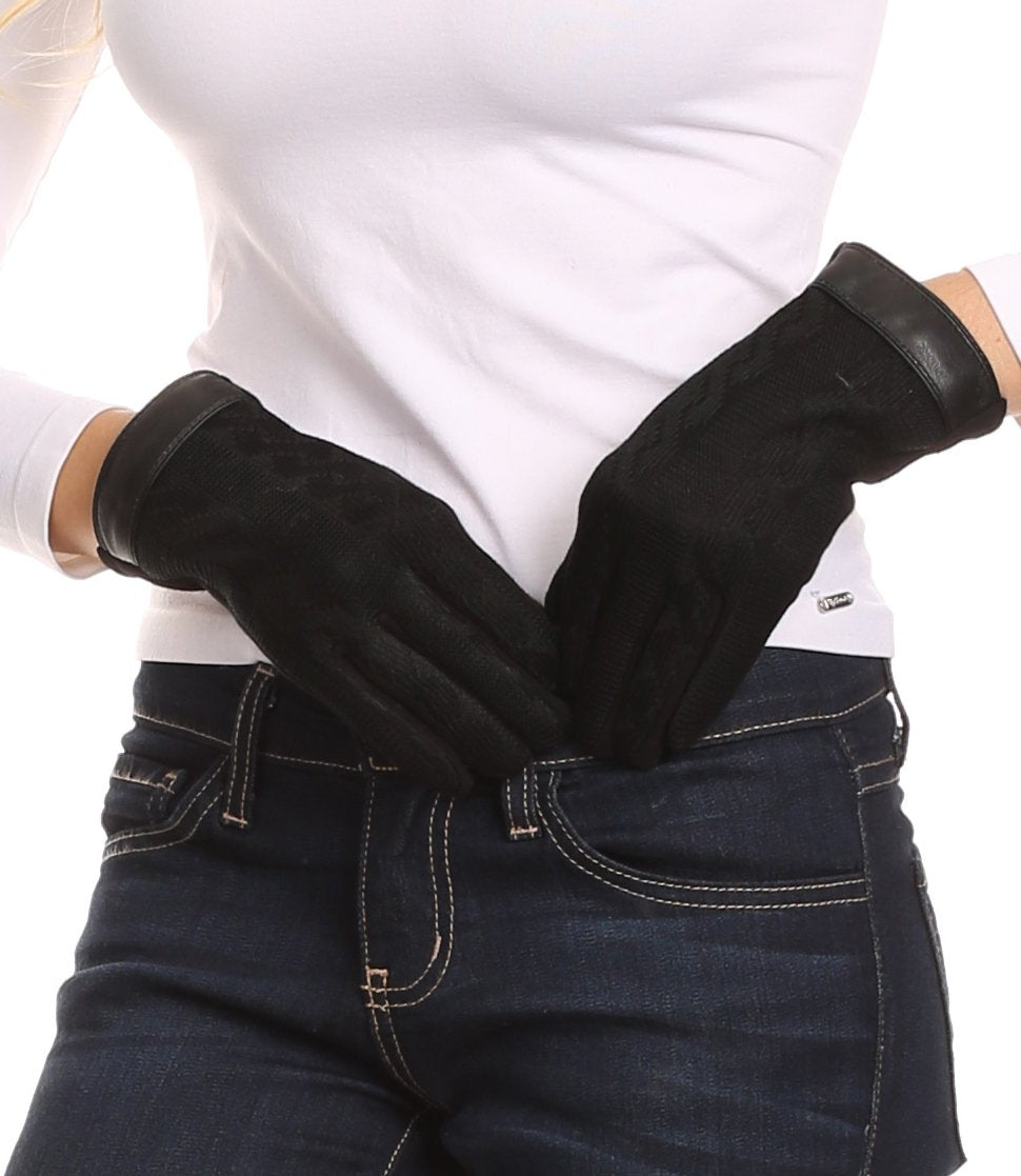 Sakkas Rayanne Soft Classic Knit Faux Leather Wrist Band Touch Screen Warm Gloves - Concordia Style Boutique