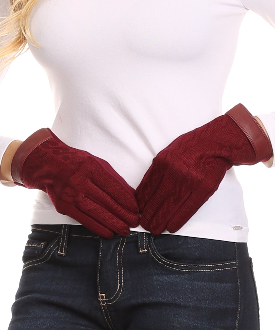 Sakkas Rayanne Soft Classic Knit Faux Leather Wrist Band Touch Screen Warm Gloves - Concordia Style Boutique