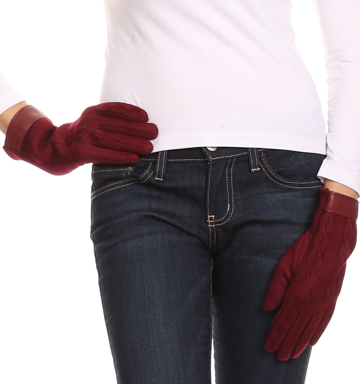 Sakkas Rayanne Soft Classic Knit Faux Leather Wrist Band Touch Screen Warm Gloves - Concordia Style Boutique