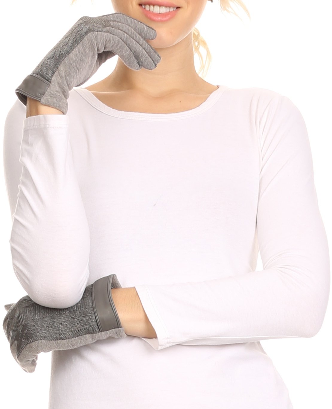 Sakkas Rayanne Soft Classic Knit Faux Leather Wrist Band Touch Screen Warm Gloves - Concordia Style Boutique