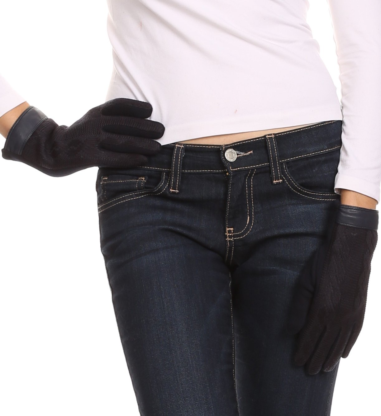 Sakkas Rayanne Soft Classic Knit Faux Leather Wrist Band Touch Screen Warm Gloves - Concordia Style Boutique