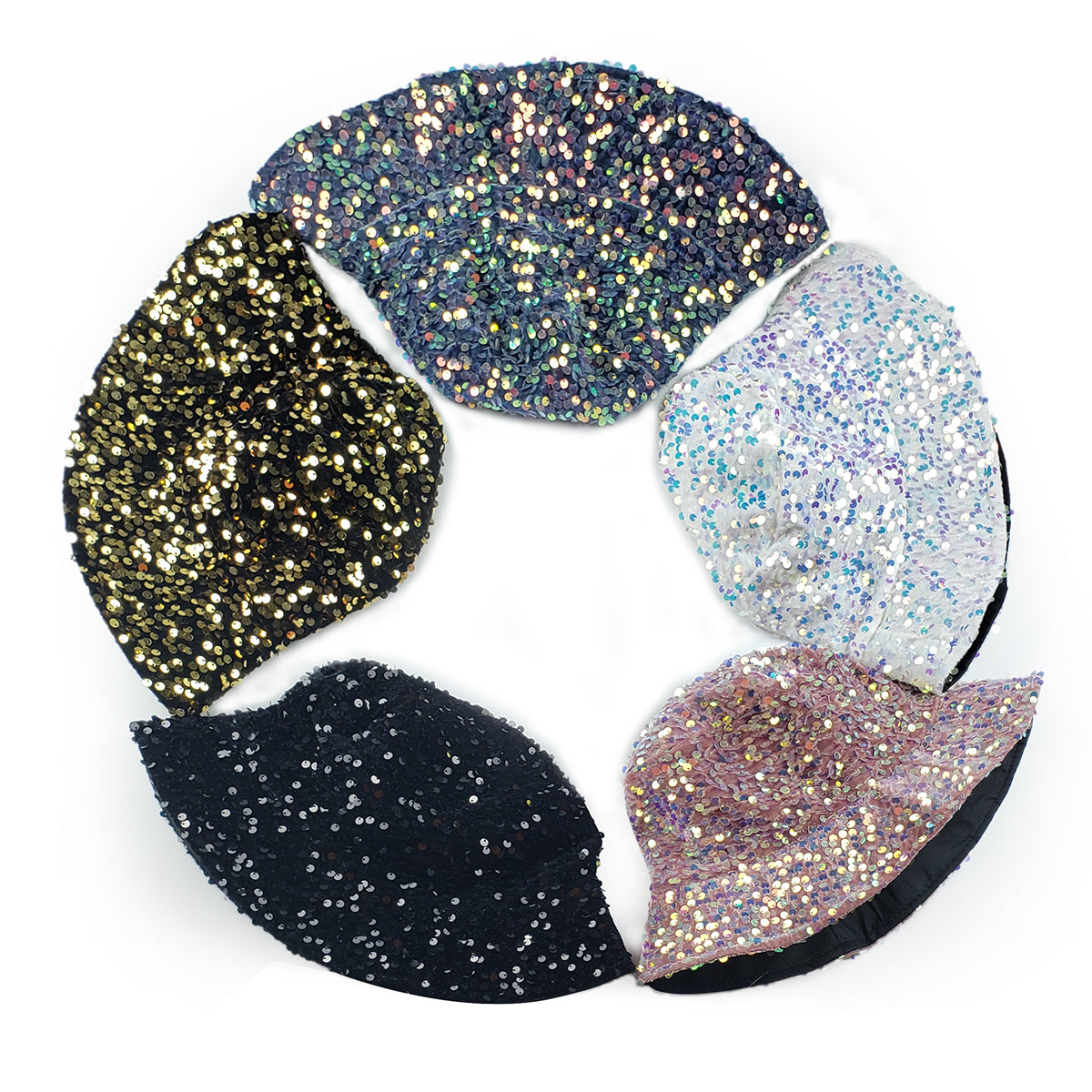 Gemma Sequin Designer Style Bucket hat in Black