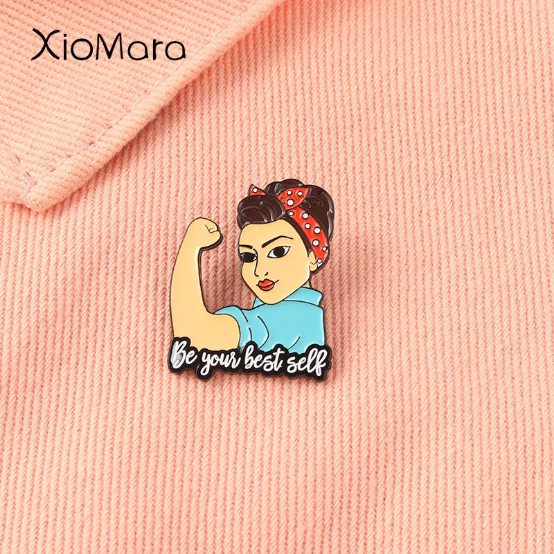 Strong Girl Enamel Pins Be Your Best Self Brooch Badges Jewelry Accessories Gift