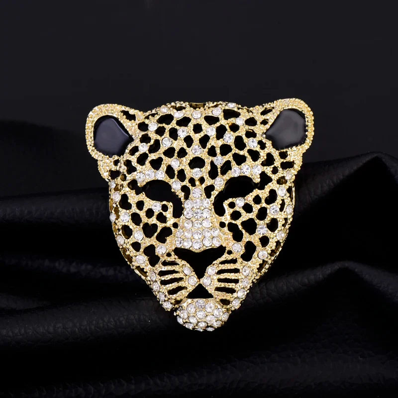 Rhinestone Panther Head Brooch Pin for Men and Women