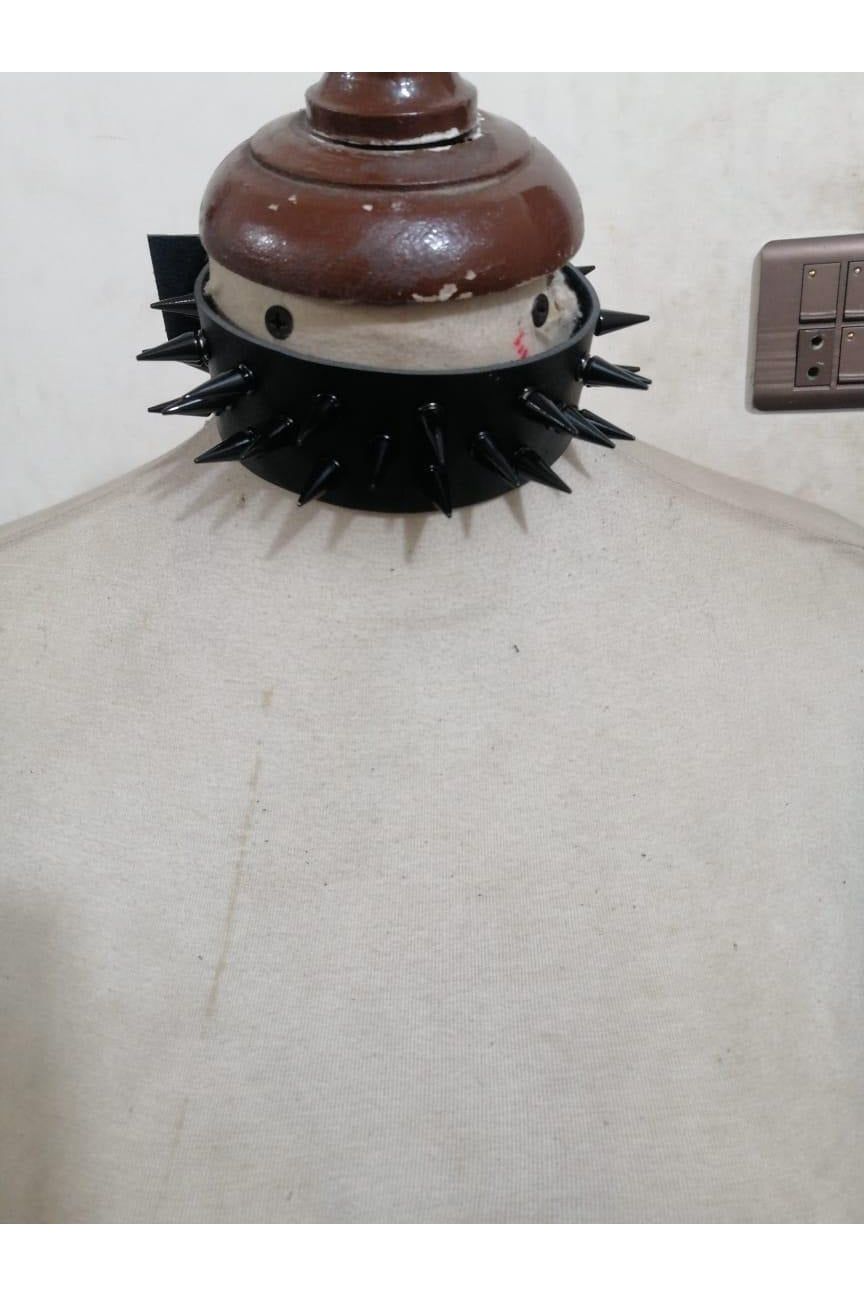 Black Faux Leather & Black Metallic Spike Choker