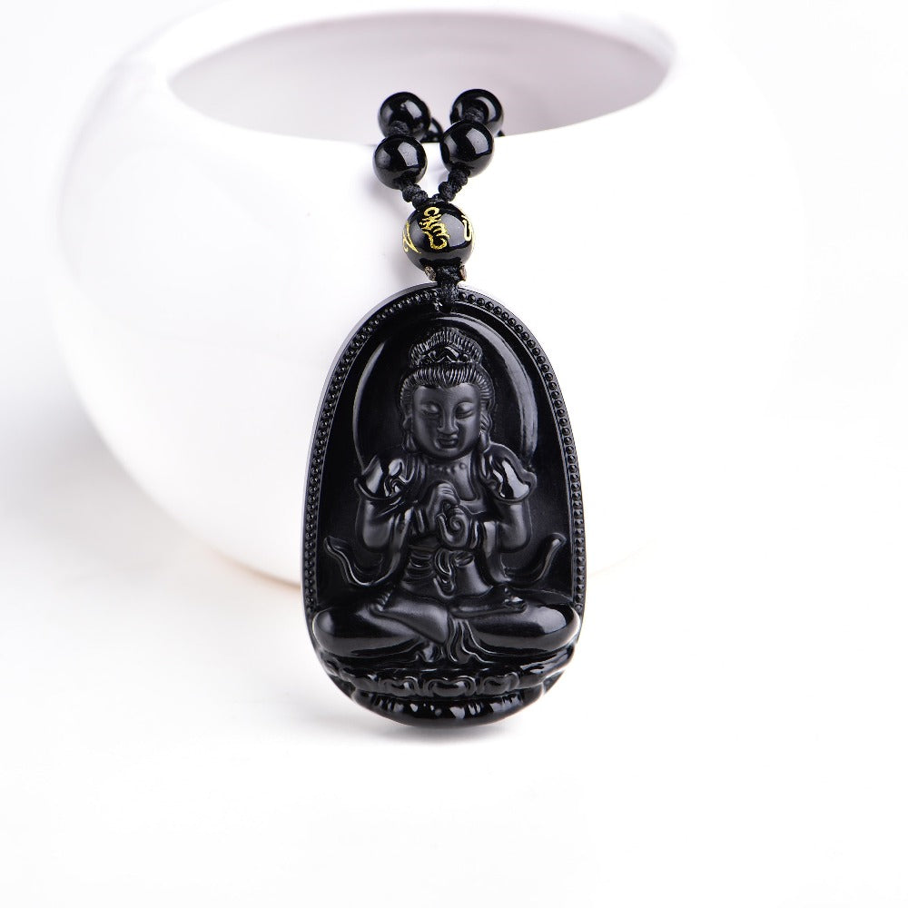 Obsidian Buddha Focus Pendant Necklace