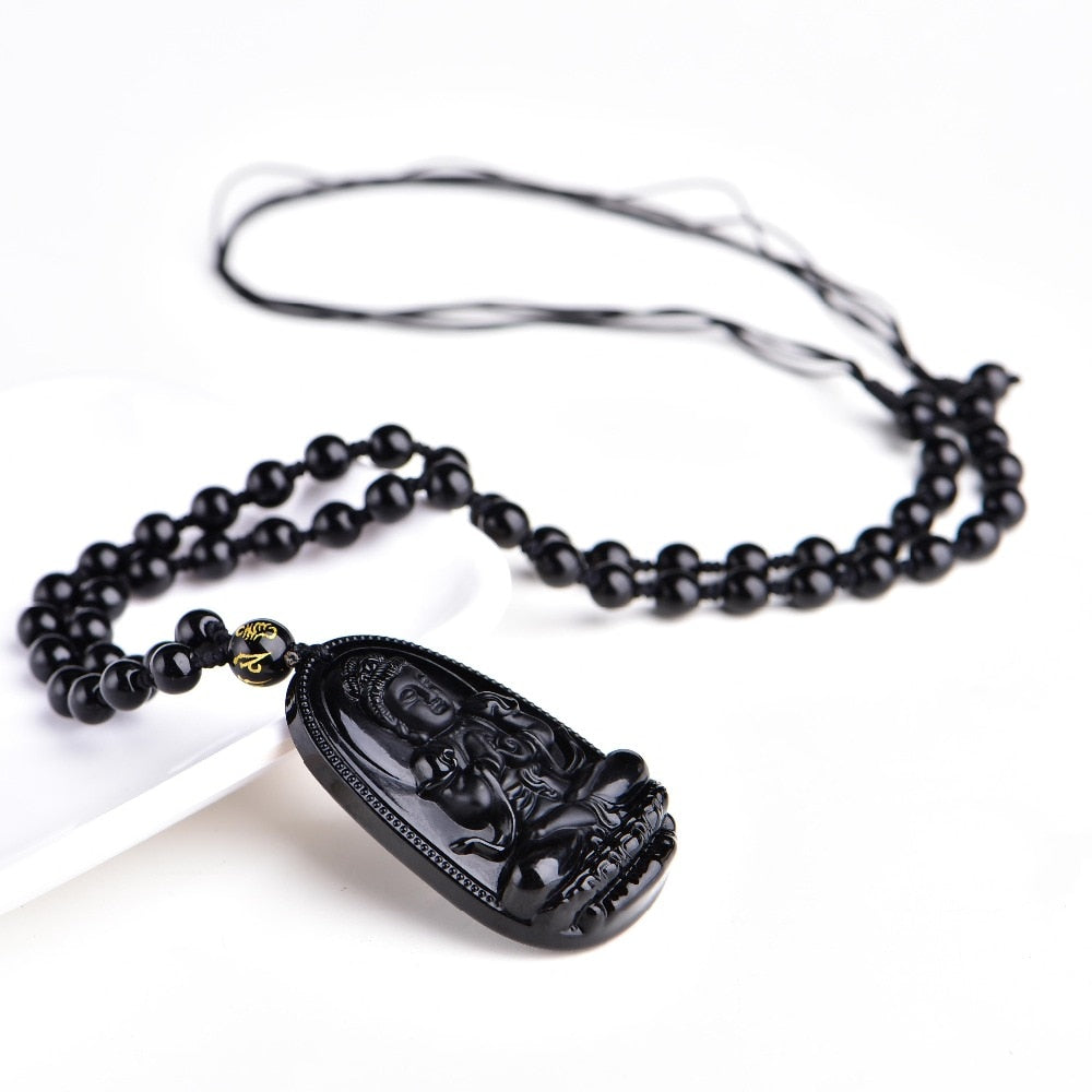 Obsidian Buddha Focus Pendant Necklace