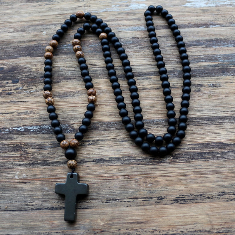 Protection Black Onyx Cross & Rosary Necklace