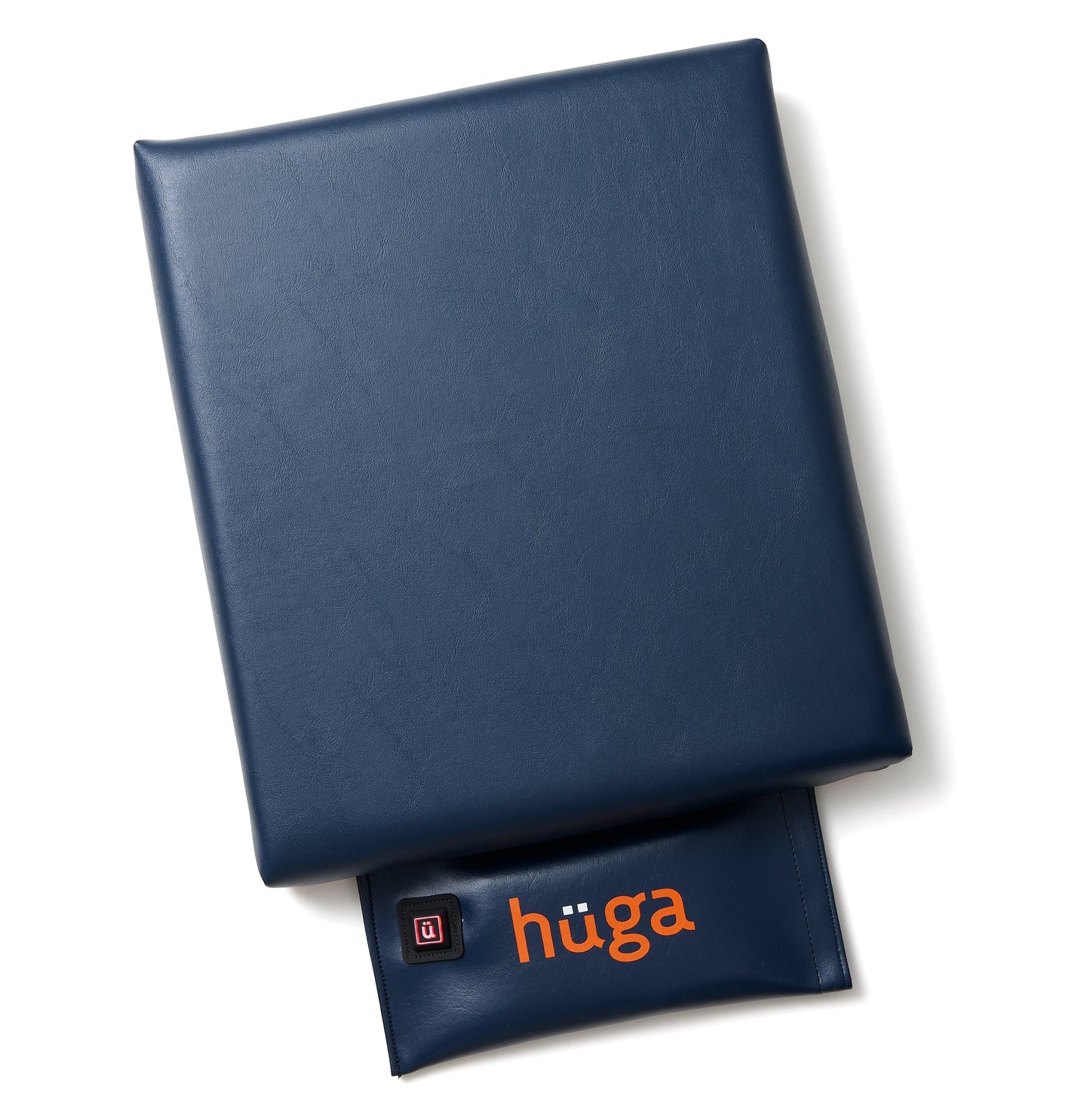 Marine Navy Vinyl / Orange Logo - US-made Hüga heated cushions are the longest-lasting, highest quality, most durable heated cushions you can buy!